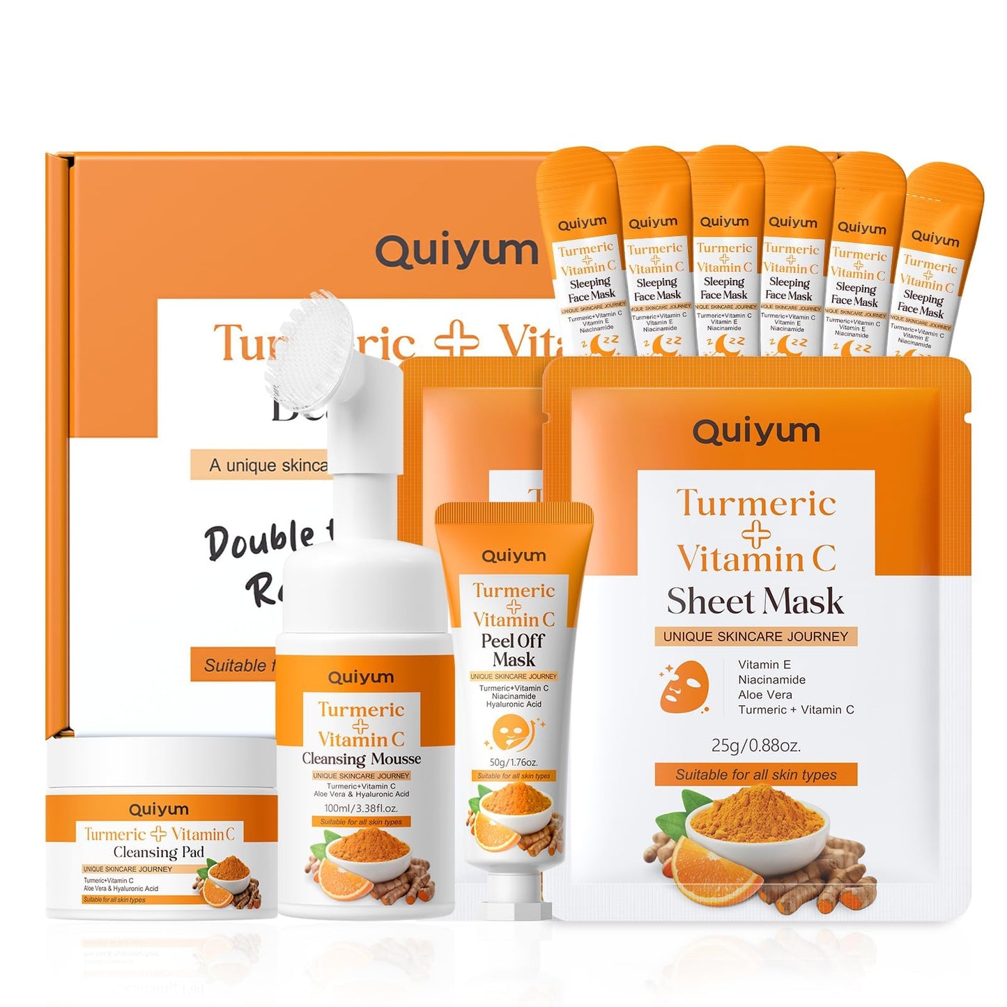 QUIYUM Turmeric Vit-C Facial Skincare Set, 5in1 Cleansing Kit for Oil Skin