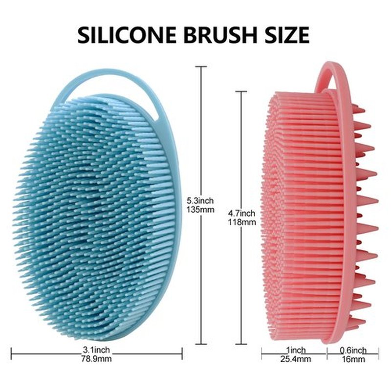 2 Pack Silicone Body Scrubber, Silicone Loofah Double-Sided Body Brush,Silicone Shower Scrubber and Scalp Massager Shampoo Brush for Sensitive Kids Women Men All Kinds of Skin (Pink & Blue)