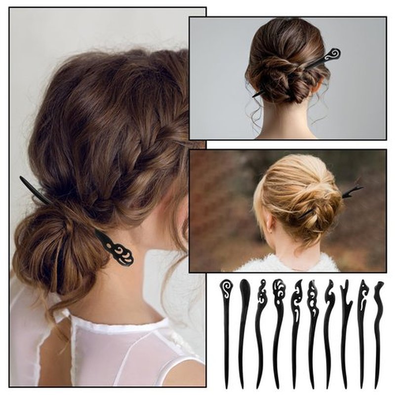 JIYIN 10 Pcs Wooden Hair Sticks, Chinese Traditional Hair Stick Japanese Hair Chopsticks Wooden Chinese Chopstick Hair Pins for Women Long Hair Chignon Maker Handmade Hair Accessories(Style2)