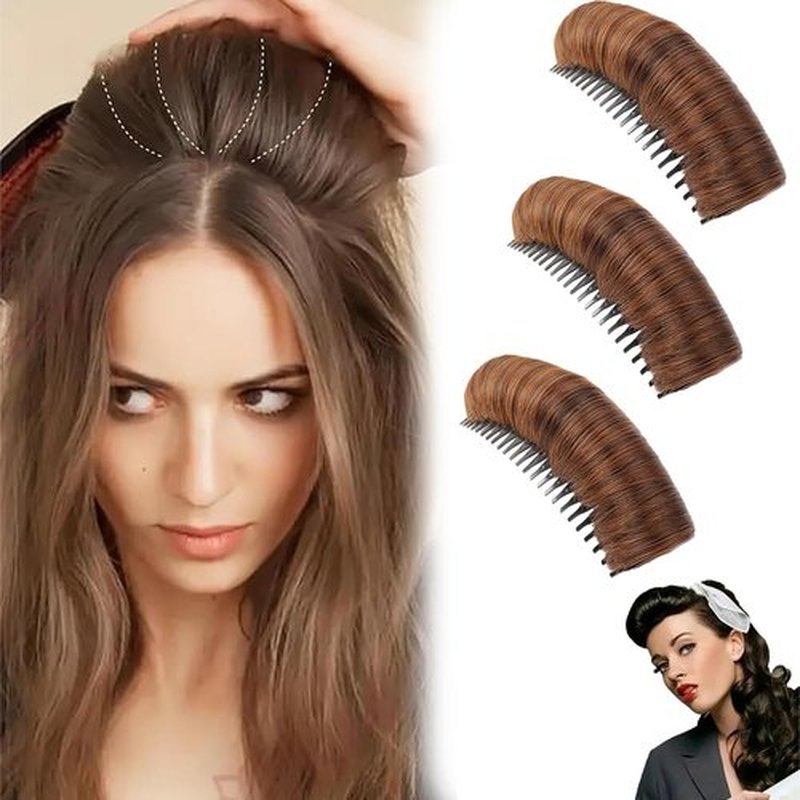 Invisible Fluffy Hair Pad, Natural Hair Bump Clip for Volume, DIY Heighten Hair, Fluffy Hair Pad Styling Insert Tool, Hair Bun Invisible False Hair Clip(3pcs, Light brown)
