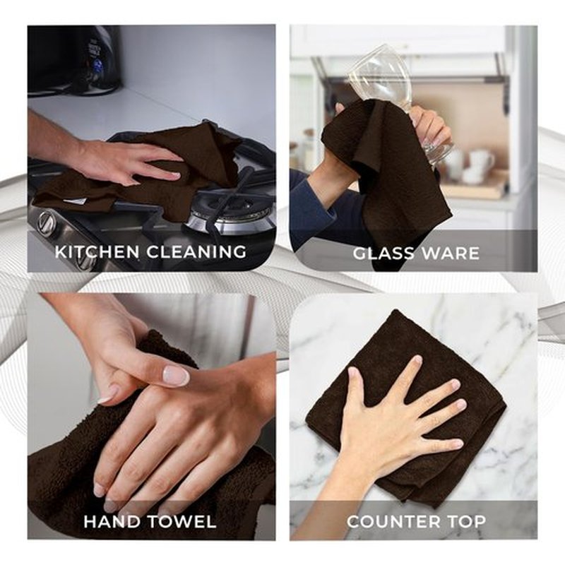 Avalon Towels Cotton Washcloths – (Pack of 24) Size 12x12 Inches Premium Ring Spun Cotton, Super Absorbent Soft Face Towels, Gym Towels, Hotel Spa Quality, Reusable Multipurpose Towels (Brown)