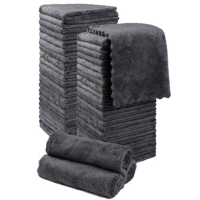 Orighty Washcloths 48 Pack, Ultra Soft Face Cloths 12 x 12 inch, Absorbent & Quick Drying Coral Velvet Washcloth Bulk, Multi-Purpose Face Cloth for Household, Cleansing and Sport (Grey)
