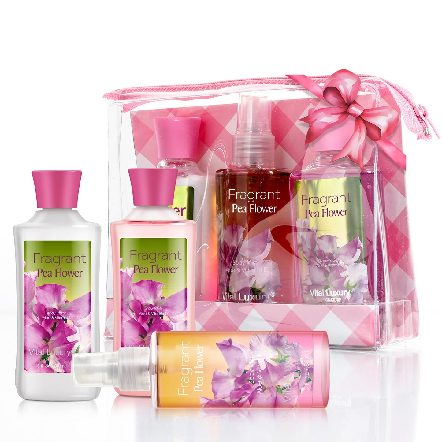 Bath and Body Gift Set, Pea Flower Fragance Gel, Lotion, Mist, Travel Size Spa Set With Natural Extracts - Body Care kit for Birthday Mother's Day Chirstmas Gifts