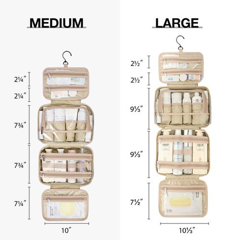 BAGSMART Toiletry Bag Hanging Travel Makeup Organizer with TSA Approved Transparent Cosmetic Bag Makeup Bag for Full Sized Toiletries, Medium-Grey