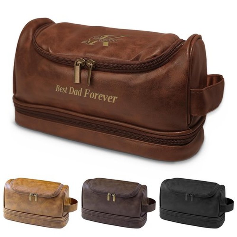 Sparklove Personalized Leather Toiletry Bag for Men, Handcrafted Travel Dopp Kit Gift with Custom Pattern and Text, Unique Gift for Men, Boyfriend, Dad, Father's Day Gifts
