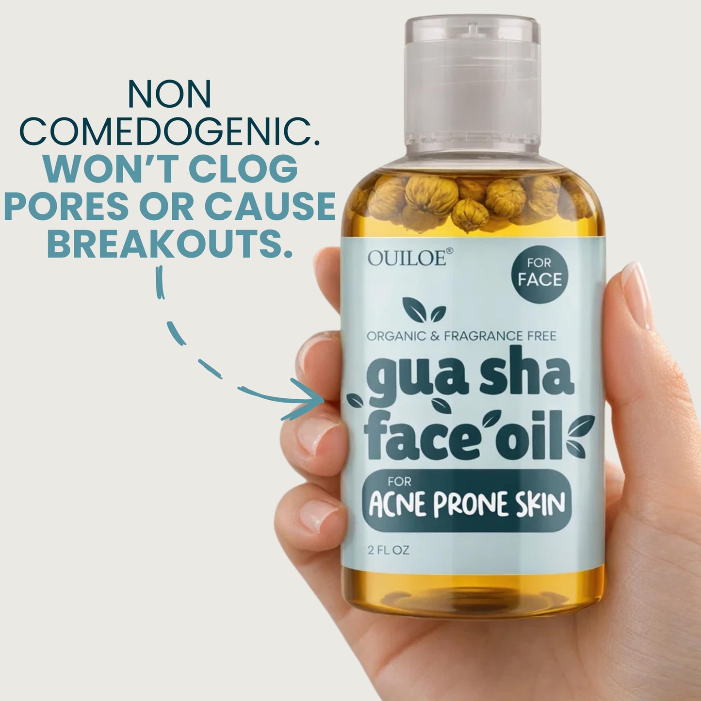 Gua Sha Facial Oil for Acne Prone Skin - Non Comedogenic Face Oil for Gua Sha - Non Greasy Face Massage Oil - Unscented, Lightweight, Natural and Non Irritating, 2oz by Ouiloe