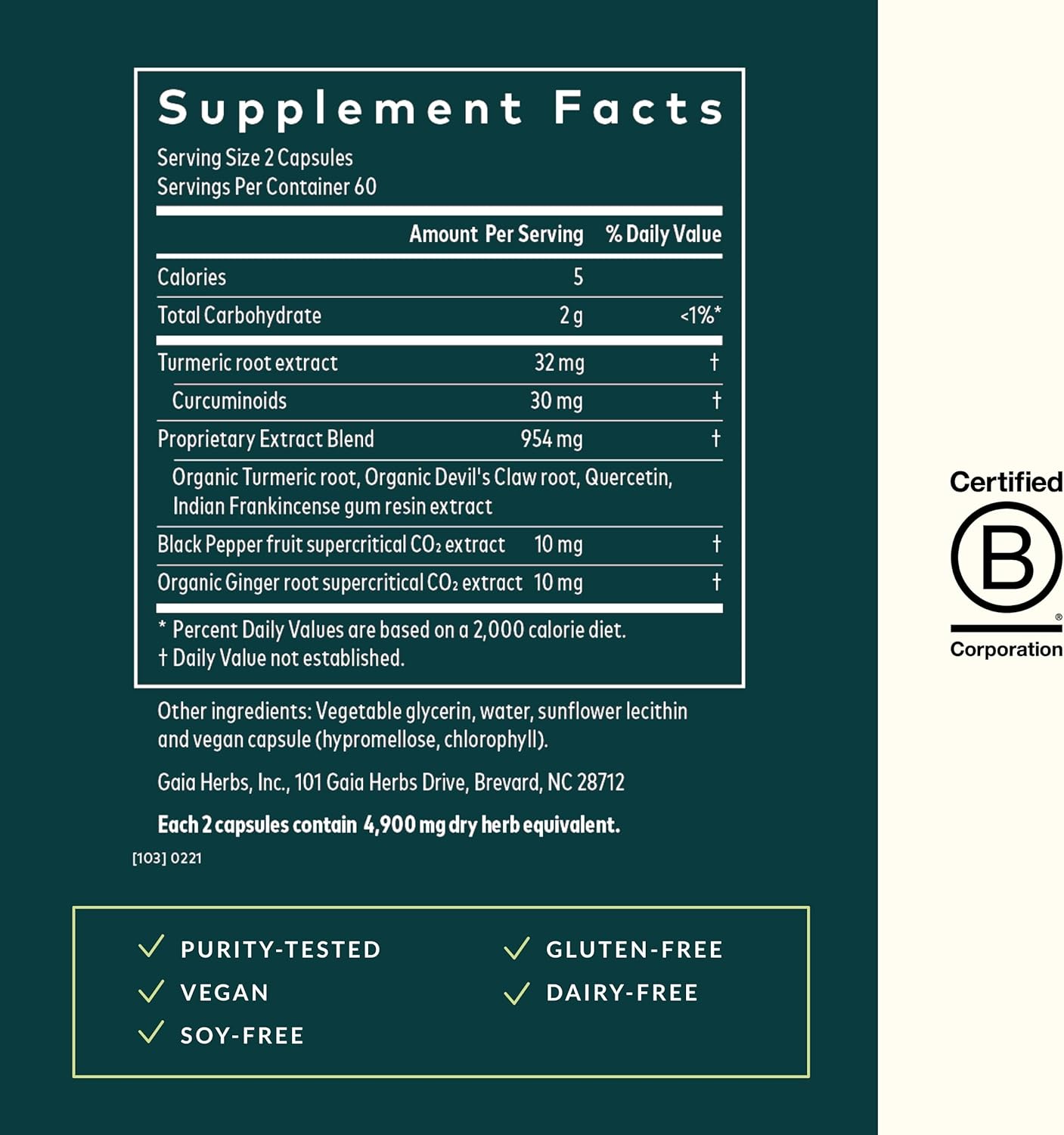 Gaia Herbs Turmeric Supreme Joint Health - Joint Support Supplement - with Quercetin, Black Pepper, Boswellia, Ginger Root, Curcuminoids, & More - 60 Liquid Phyto-Capsules (15-Day Supply)