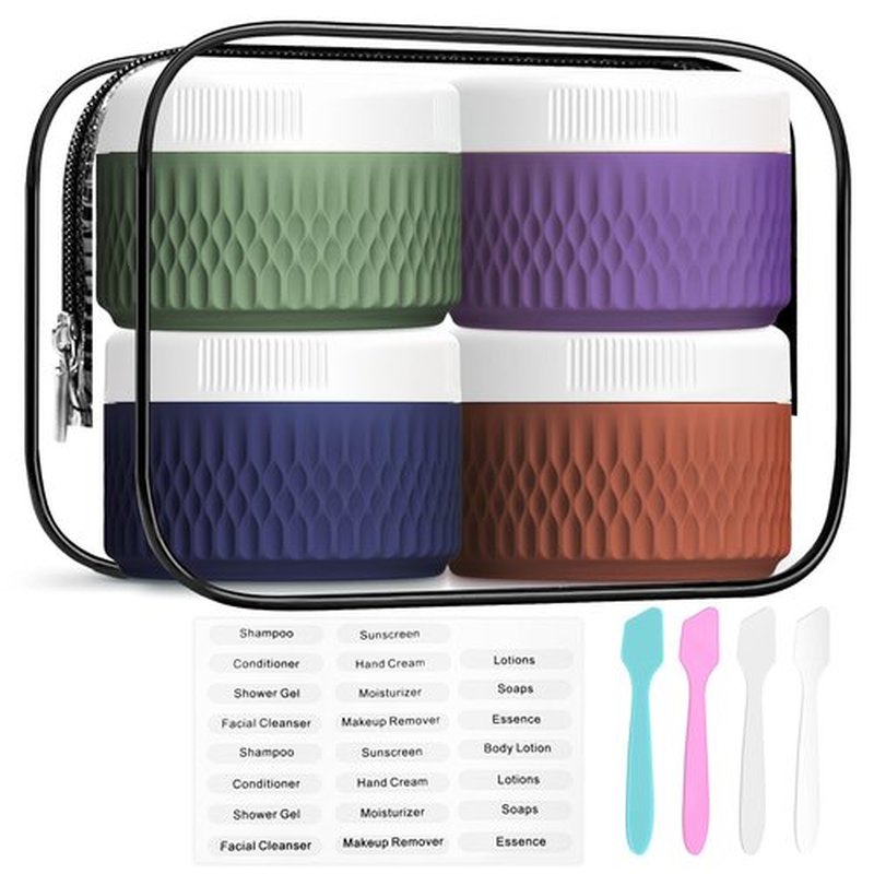 Travel Containers for Toiletries, Silicone Cream Jars BPA Free, TSA Approved 2oz Travel Size Containers, Leak-proof Travel Essentials with Lid for Cosmetic Face Hand Body Glitters
