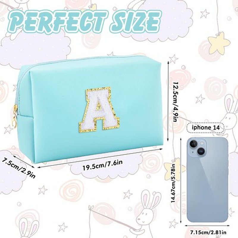 URSKYTOUS Gifts for Girls Initial Makeup Bag Personalized Cosmetic Bag with Zipper Cute Travel Toiletry Bag Waterproof PU Preppy Makeup Pouch Birthday Gift for Teen Girls Women(Blue A)
