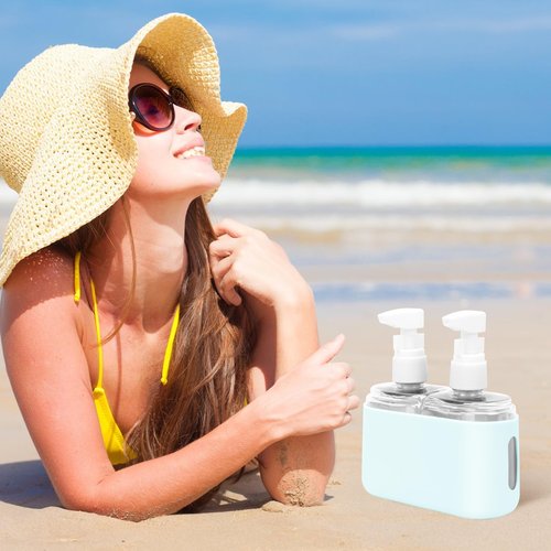 Skycase Travel Bottles, Travel Size Toiletries - Leak Proof Refillable Tsa Approved Travel Bottles, 2 in 1 Travel Containers with Labels and Funnel Airplane Accessories Kits for Lotion Liquid - Blue