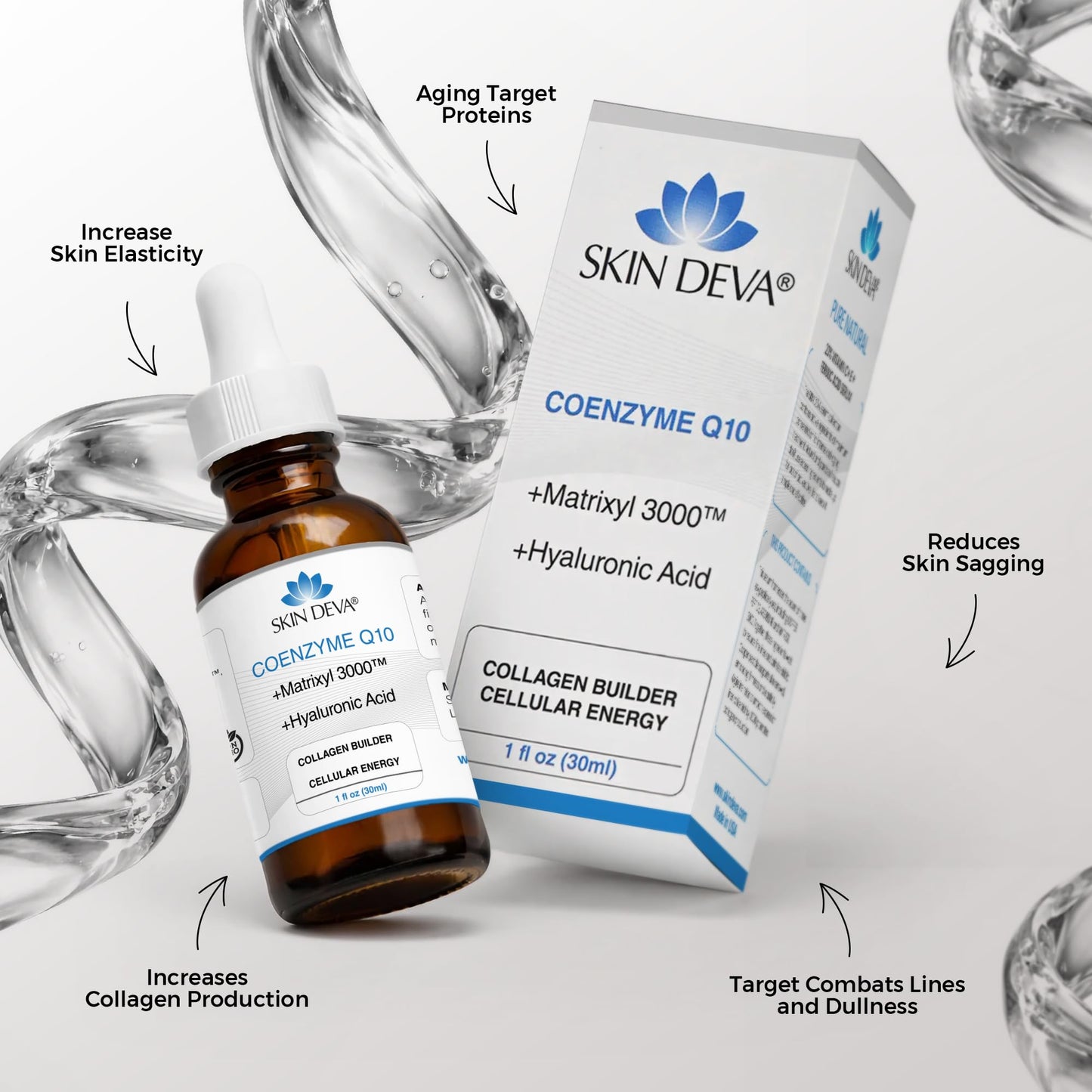 Skin Deva Coenzyme Q10 Serum for Face with Matrixyl 3000 & Hyaluronic Acid - Anti Aging Peptide Facial Serum to Help Improve Appearance of Fine Lines & Wrinkles - For All Skin Types, 1 Fl Oz