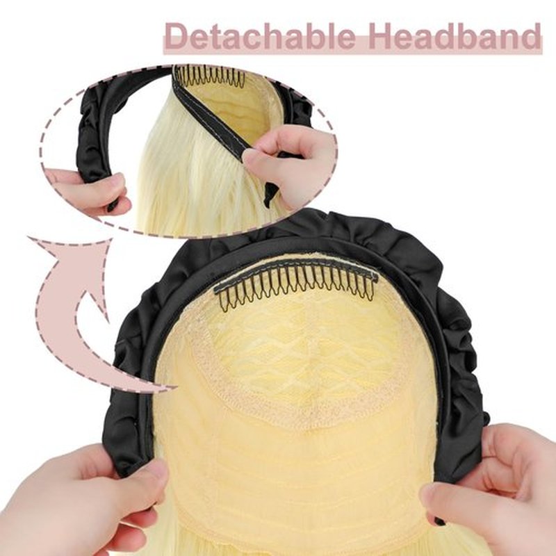 Soulwigger 22 inch Synthetic Black Headband Hair Wig Curly Body Wave Glueless Bleach Blonde Wigs For Women With None Lace Front