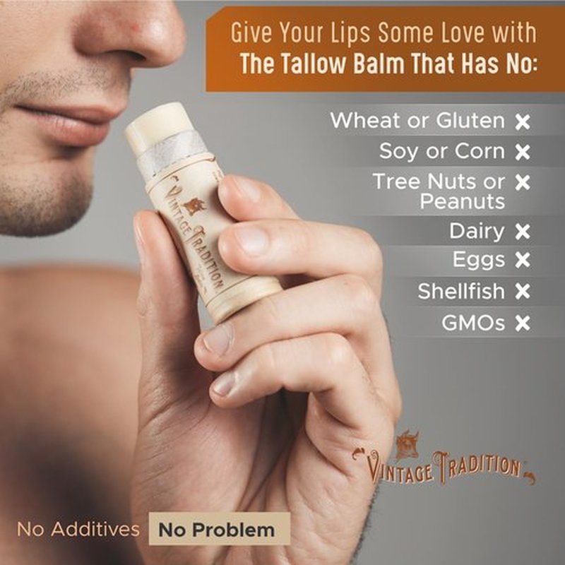 Vintage Tradition Moisturizing Beef Tallow Lip Balm – Tube Lip Moisturizer with Citrus & Lavender Essential Oil Blend Hydrates & Soothes Dry Lips – Grass-Fed Tallow Balm for Skin Care, 0.5 Fl. Oz.