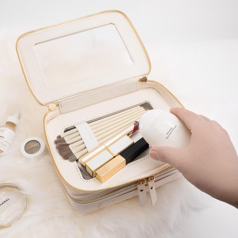 Aveniee Clear Makeup Bags, Double Layer Cosmetic Bags with a Separate Brush Compartment, Travel Toiletry Bag Train Case for Women, Travel Accessories Organizer for Purse(2 Layers Large, White)