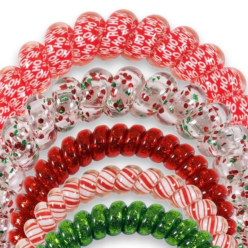 TELETIES - Mixed Spiral Hair Coils - Holiday Collection - Ponytail Holder Hair Ties for Women - Phone Cord Hair Ties - Strong Grip, No Rip, Water Resistant, No Crease - Mixed 5 pack - Rockin' Around