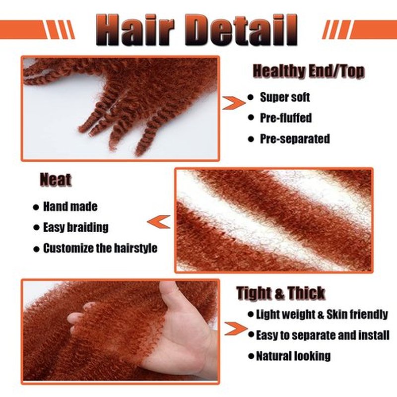 KYNLEY 350 Marley Hair 2 Packs Ginger Springy Afro Twist Hair 12 Inch Afro Spring Twist Hair Kinky Marley Twist Braiding Hair Wrapping Hair for Soft Locs