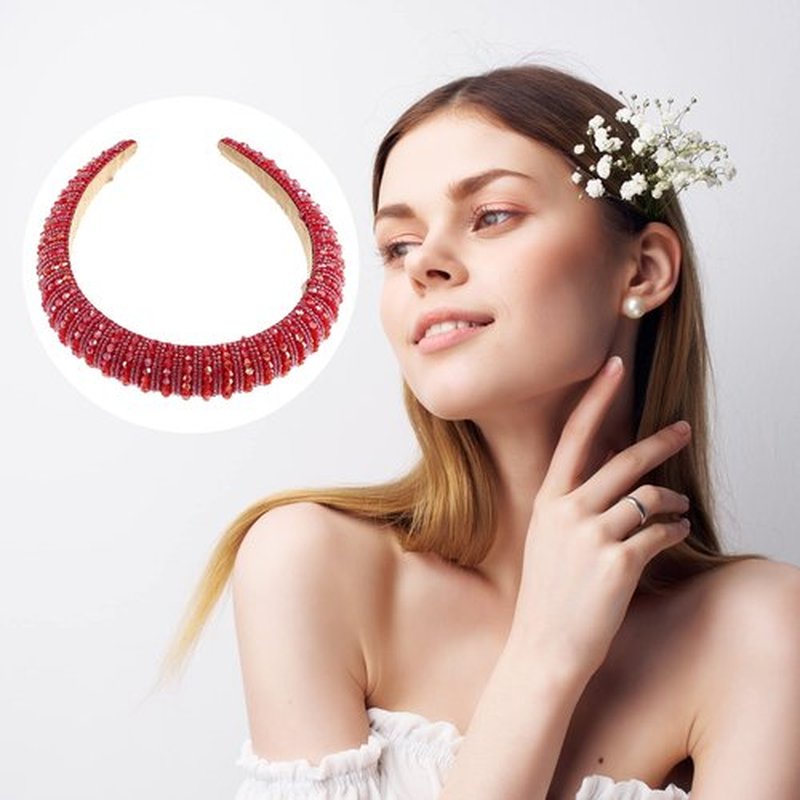 VOCOSTE Rhinestone Headbands, Crystal Embellished Headband, Diamond Bling Headbands, Handmade Red Headband, Thick Padded Headband, Sparkle Hairband, Hair Accessories for Women