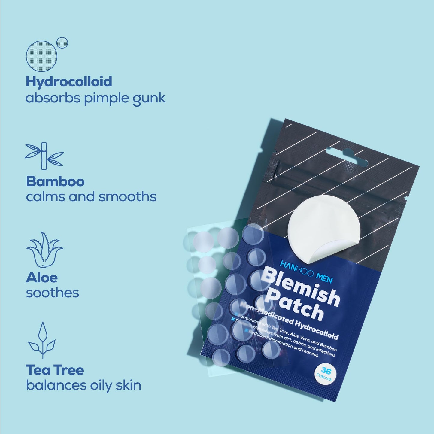 Hanhoo Men’s Tea Tree Blemish Patch, Soothing Invisible Spot, 36 Count