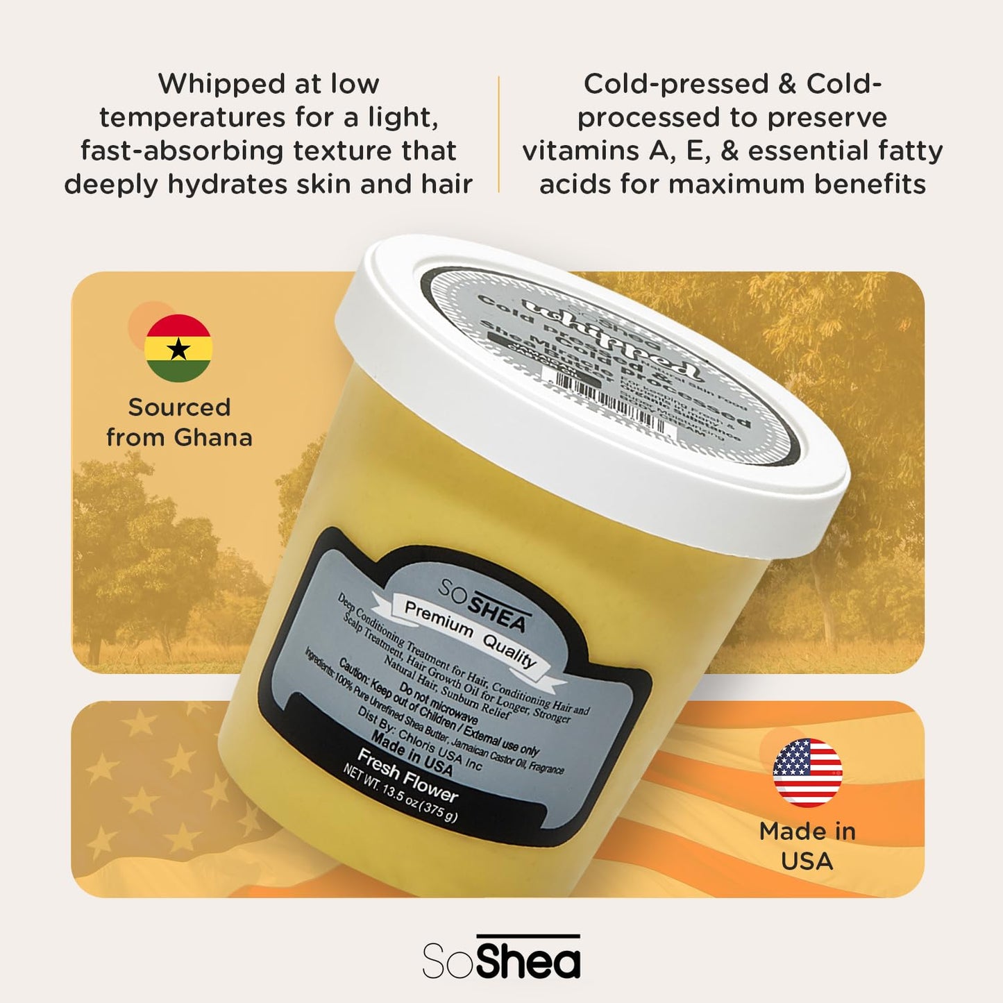 Whipped Shea Butter Fresh Flower - Nourishes, Moisturizes & Renews | 100% African Pure Shea Butter | Cold-Pressed & Cold-Processed | No Dyes & Parabens | Vegan | 11.50oz / 326g