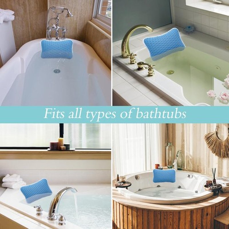 Bath Pillows for tub,Home Spa Pillows for Bathtub, Hot Tub,Head and Neck Support with 2 Strong Suction Cups,Blue