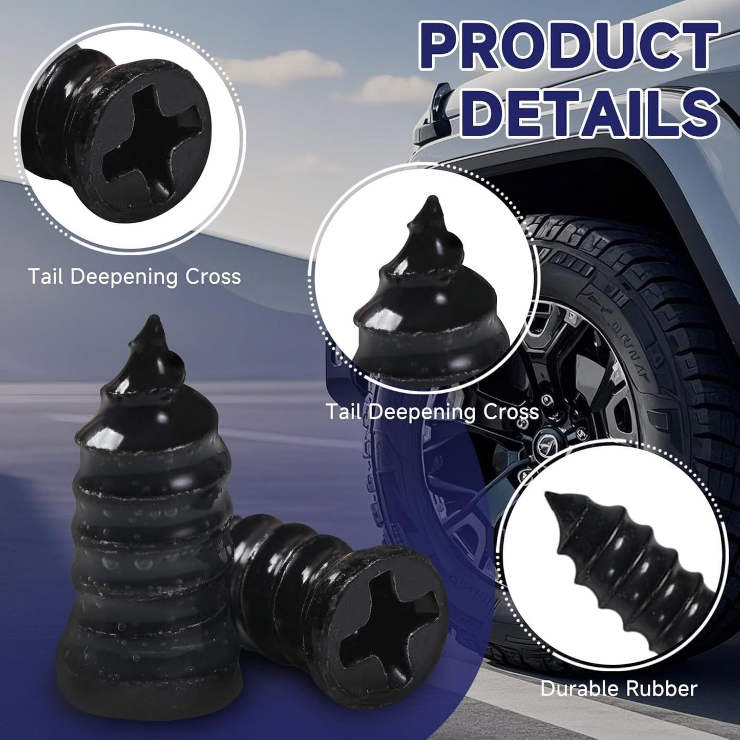 COOSLIM 60PCS Tire Repair Rubber Nail, Rubber Vacuum Tire Repair Spiral Screws Kits, Self-Service Tire Screw Plugs Quick Repairs Tool for Car, Motorcycle, Truck, Tractor Tires Puncture Repair (60)