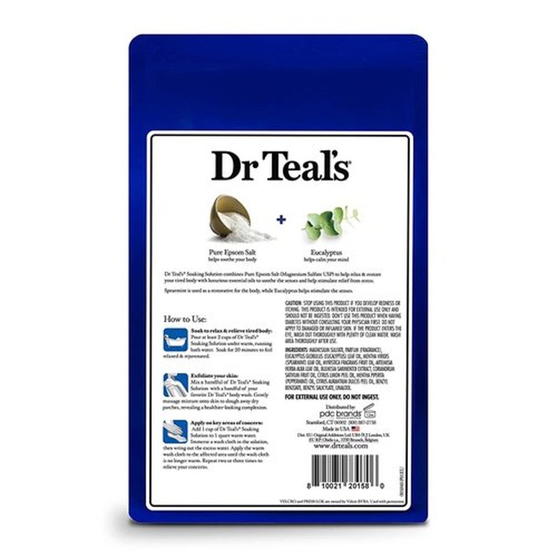 Dr Teal's Pure Epsom Salt Soak, Relax & Relief with Eucalyptus & Spearmint, 3lbs (Pack of 2)