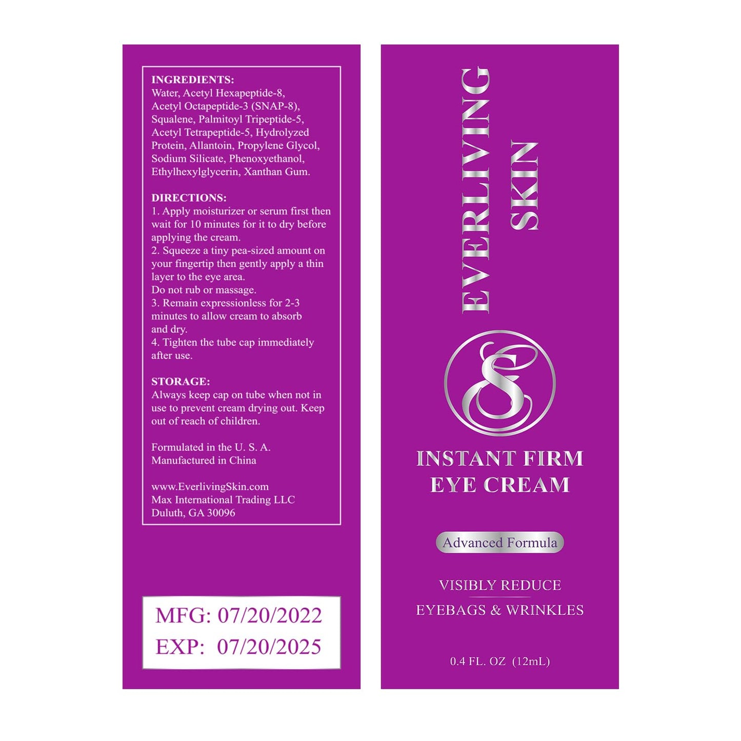 Everliving Skin Instant Firming & Tightening Eye Cream (12 ml) – Temporarily Reduces Under-Eye Bags, Puffiness, Wrinkles & Fine Lines for a Youthful Appearance with Results Lasting 8 Hours