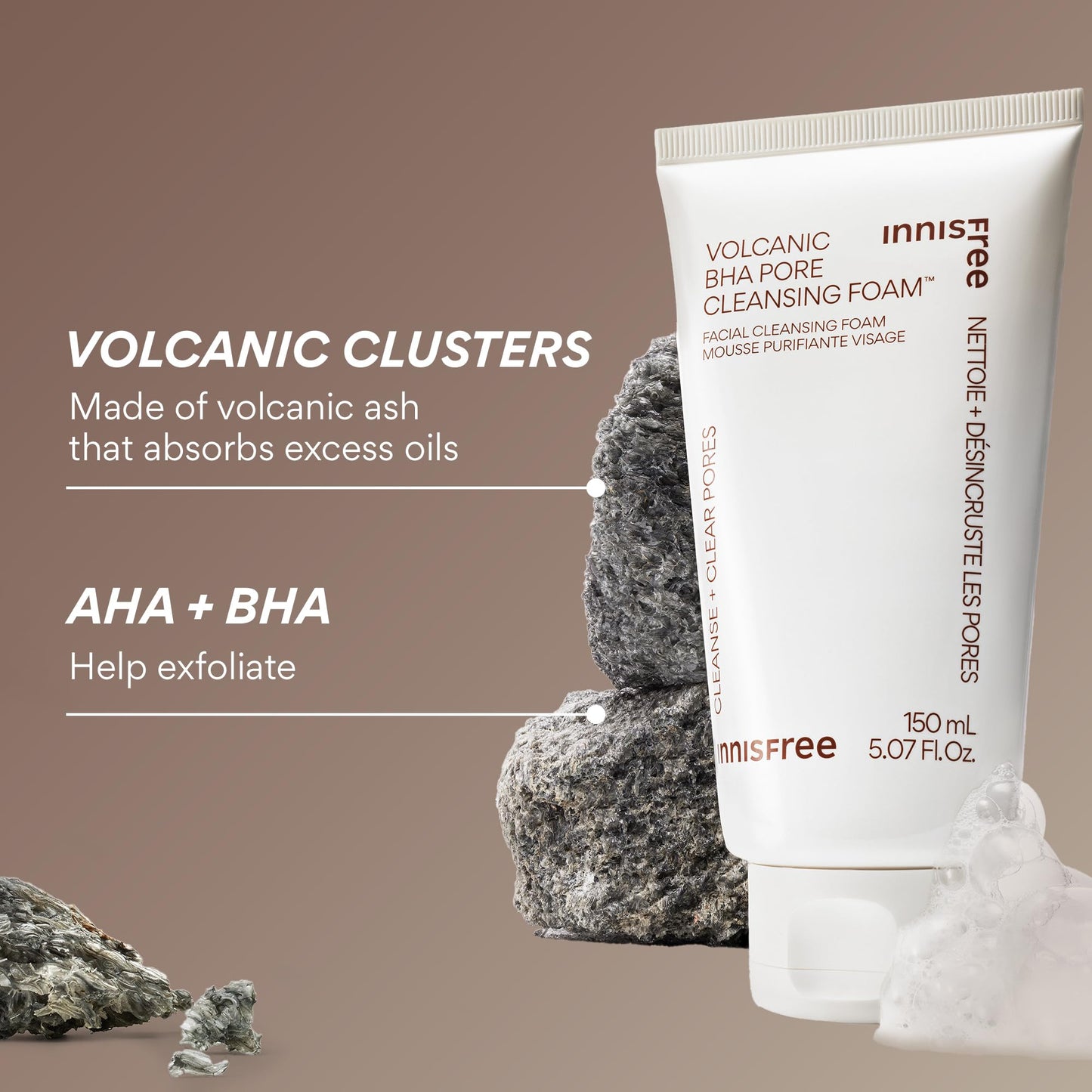 innisfree Volcanic BHA Pore Cleansing Foam with Salicylic Acid 2 Pack | Korean Face Wash Duo with Hyaluronic Acid and Niacinamide | Gentle Exfoliating | Oil Control, Deep Clean, Pore Care