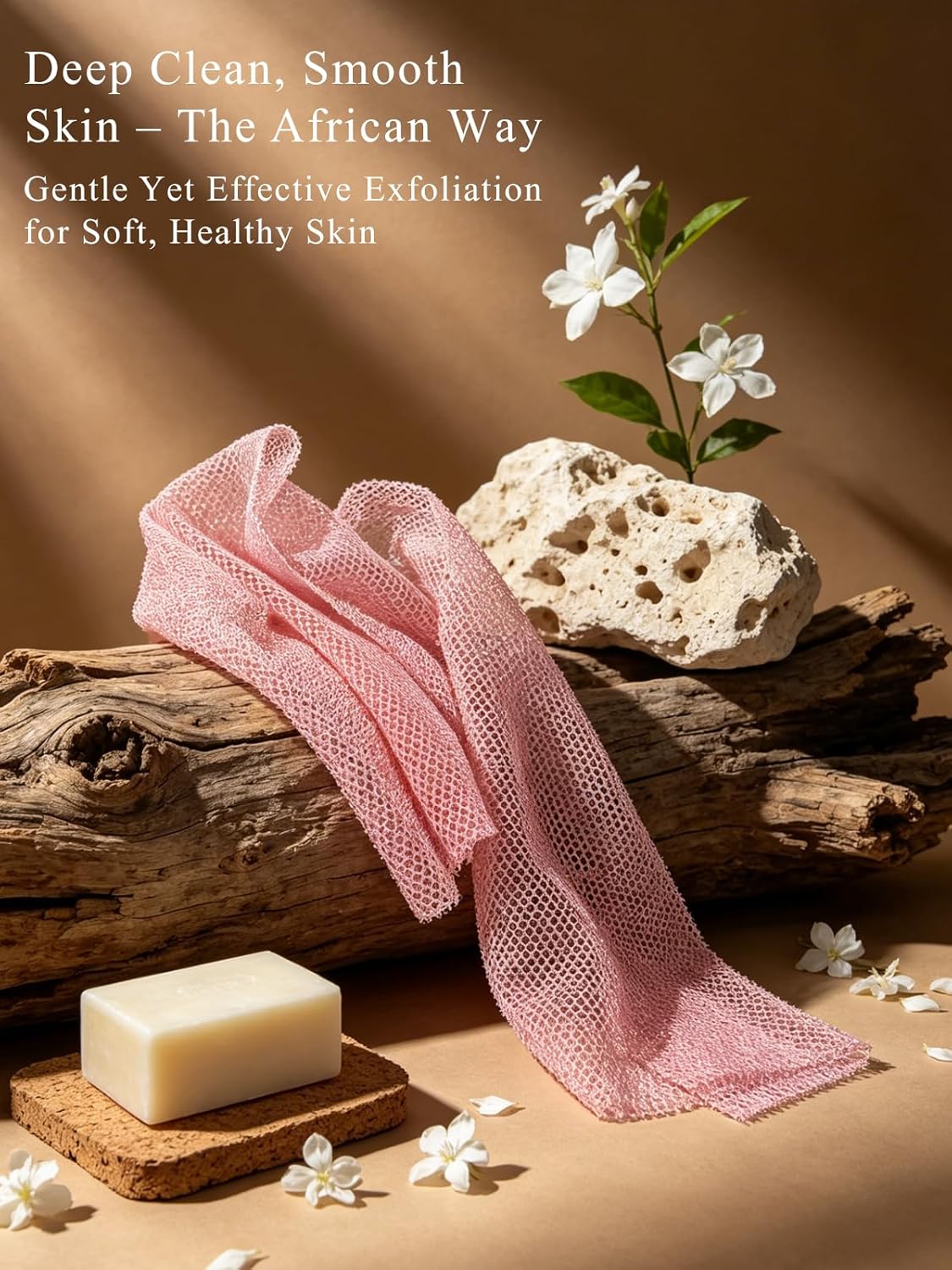 African Exfoliating Net Sponge - 4 Pack Authentic Body & Back Scrubber | Extra Long Bath Cloth for Smooth Skin