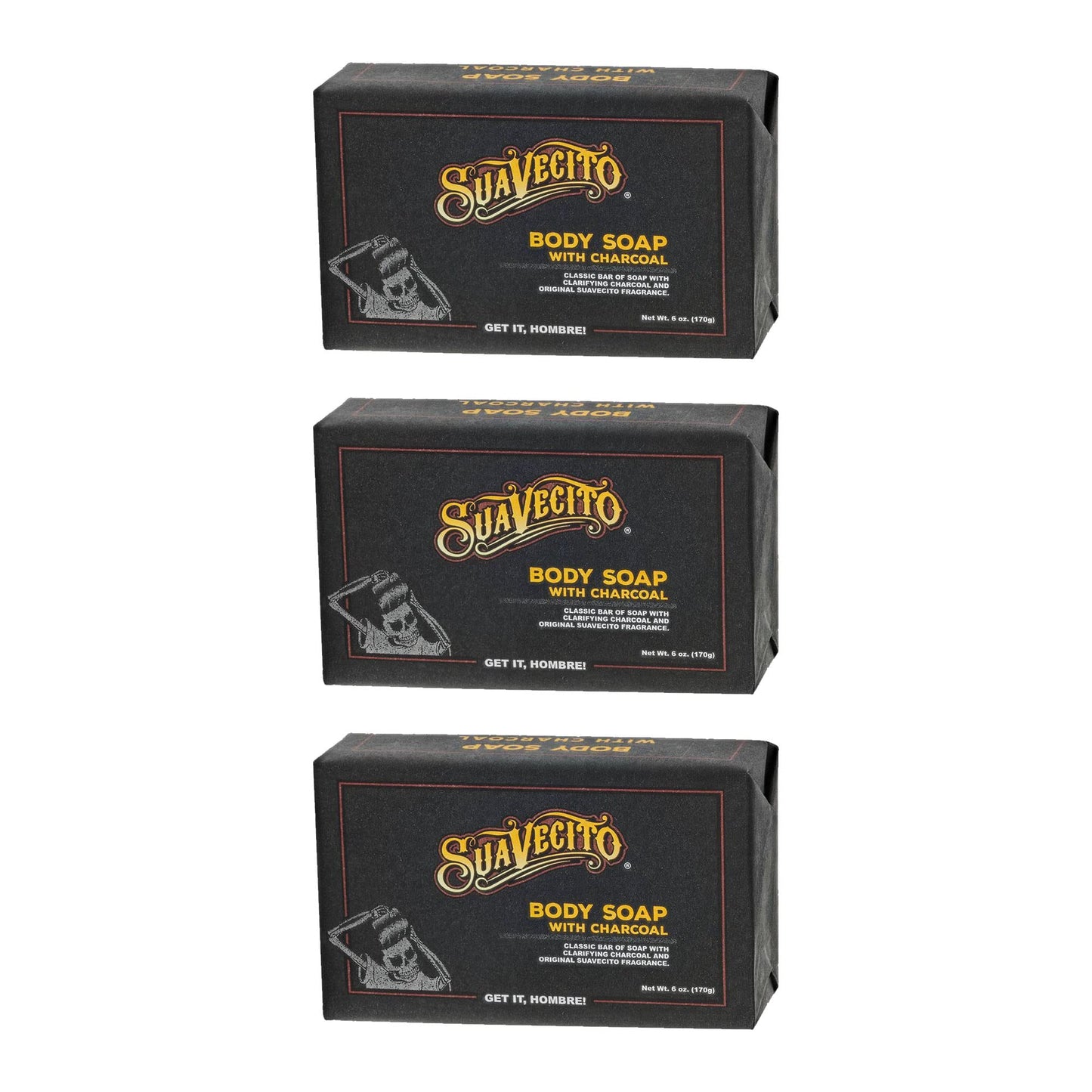 Suavecito Body & Hand Soap Bars Moisturizing Masculine Original Fragrance With Charcoal 6 oz 3 Pack