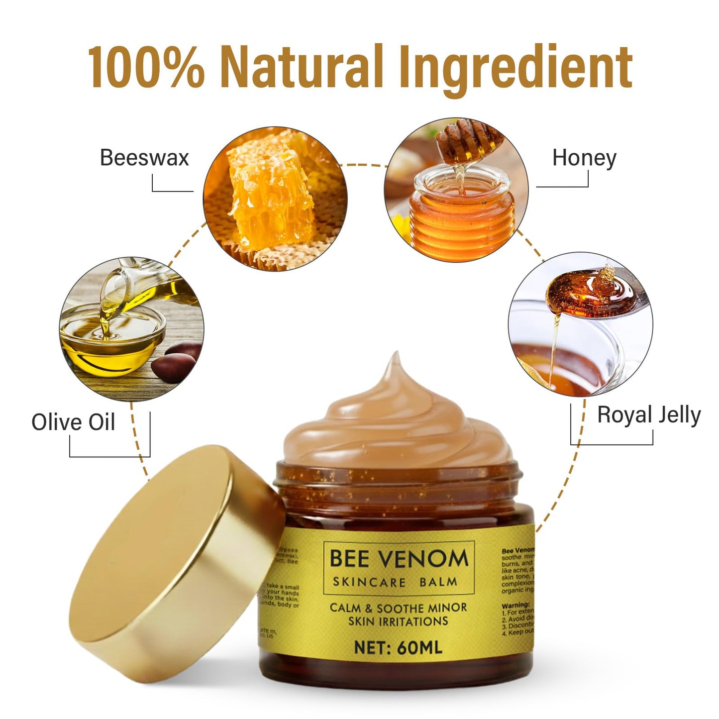 Bee Venom Skin Treatment Cream, Natural Face Lifting and Firming, Reduces Skin Blemishes, Gentle and Non-Irritating for All Skin Types,60ml