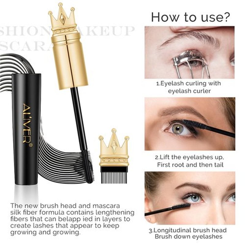 2 Pack Waterproof Mascara Black, Mascara Volume and Length, 4D Silk Fiber Lengthening Voluminous Mascara, Long-Lasting Lash Sensational Mascara, Feathery Soft Full Lashes, Golden Crown, Blackest Black