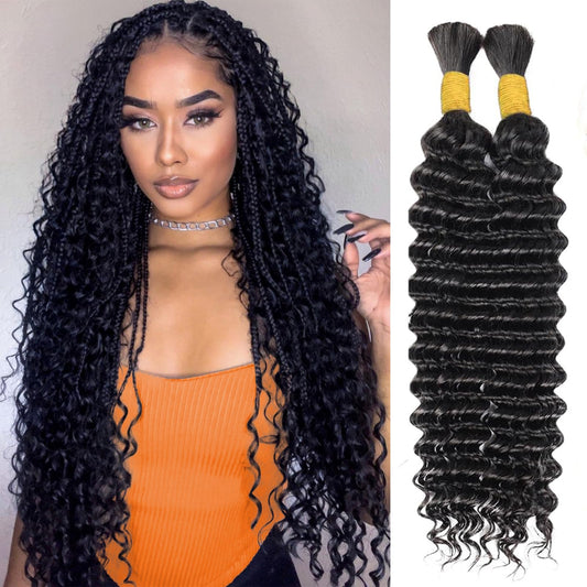 Human Braiding Hair for Boho Braids 2 Bundles 110g 22 Inch Deep Wave Bulk Human Boho Hair for Braiding No Weft Bundle 100% Brazilian Virgin Hair Extensions Curly Human Hair for Boho Knotless Braids