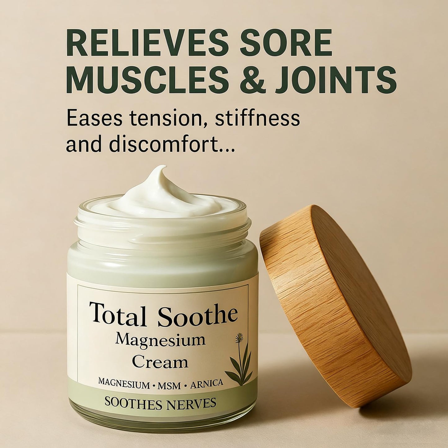 KBSBUBB Total Soothe Magnesium Cream - Joint Relief Cream with Mineral Delivery Formula, MSM & Arnica – Fast Absorbing, Non-Greasy Topical for Everyday Joint & Muscle Comfort