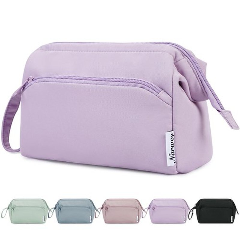 Narwey Large Makeup Bag Women Wide-open Make up Bag Travel Cosmetic Bag Organizer Toiletry Bag for Cosmetics Toiletries Accessories (Purple)