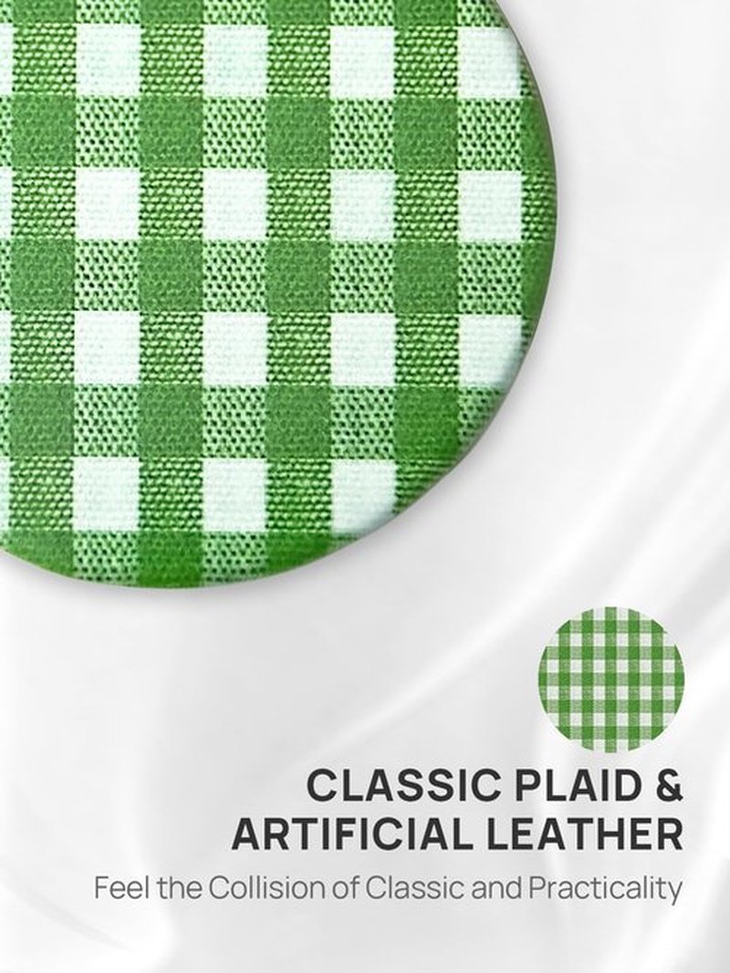 OMIRO 1X/10X(300R) Compact Magnifying Mirror, Unique Plaid Pattern Pocket Mirror with Classic PU Leather, Round, Green Plaid