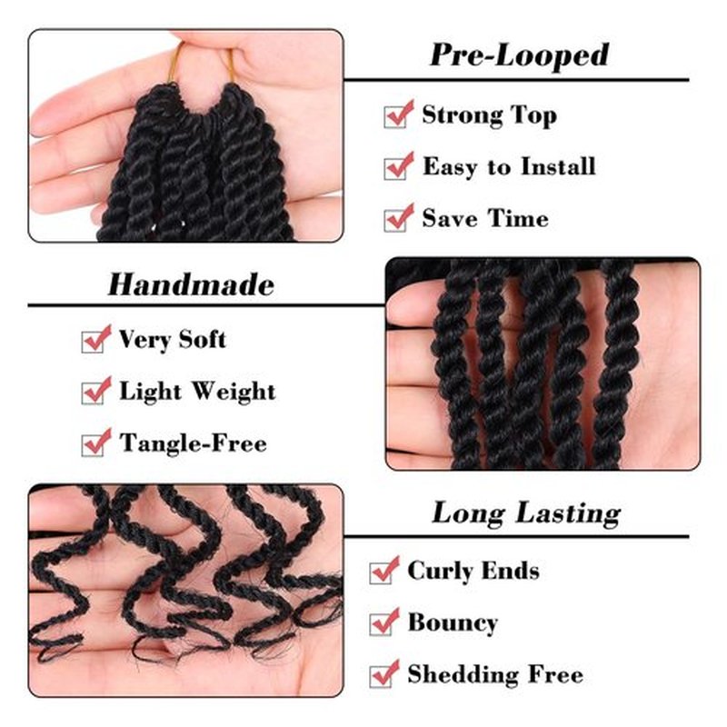 Leeven 10 Inch Wavy Senegalese Twist Crochet Hair with Curly Ends 2 Packs Black Short Pre Looped Crochet Braids Small Hanava Twist Synthetic Middle Crochet Twist for Women Girl Kids