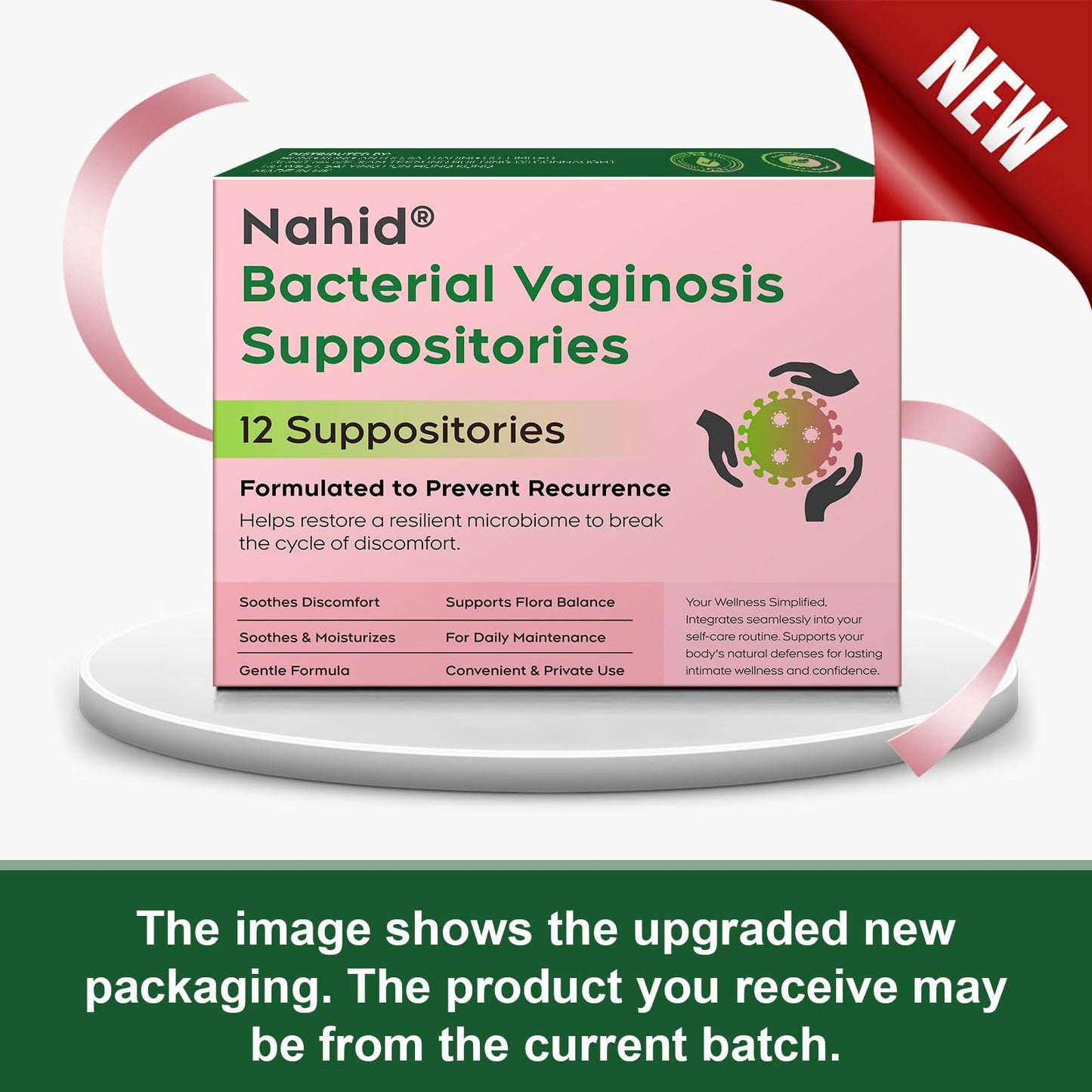 Nahid Bacterial Vaginosis Symptom Suppositories | Targeting Discharge, Odor, Itching, and Irritation | Supports Vaginal Microbiota Balance | 12 Inserts