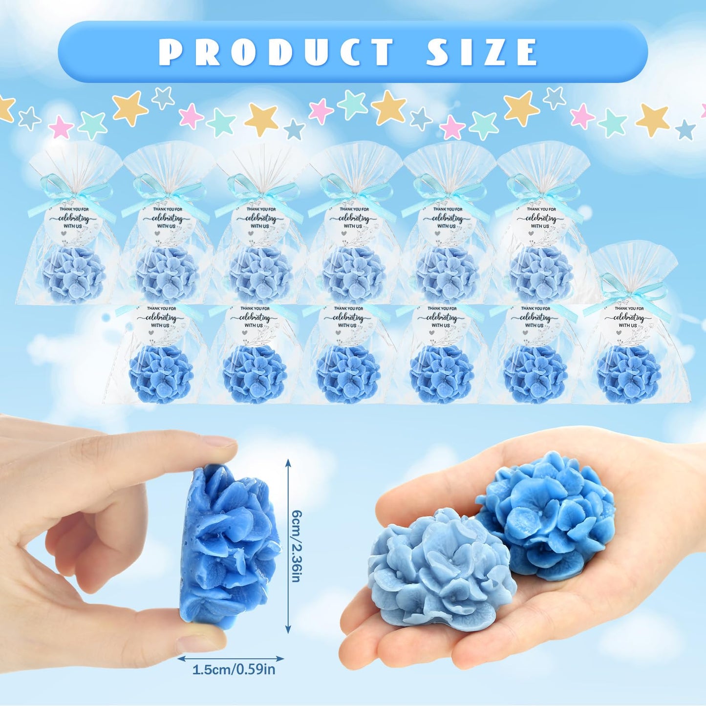 Demissle 20 Pcs Hydrangea Baby Shower Favors Flower Scented Soaps Party Favors Gifts for Guests with Thank You Card for Baby Bridal Shower Wedding Party (Blue)
