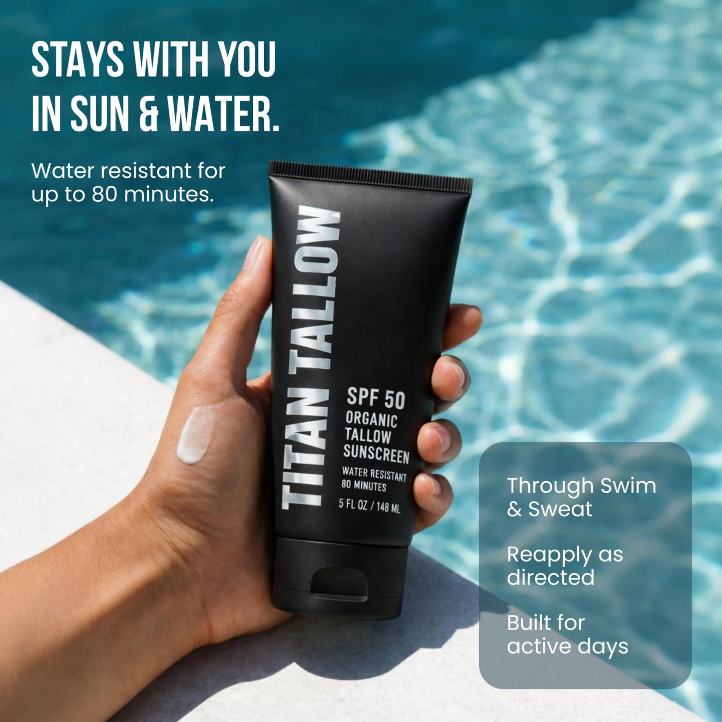 Titan Tallow SPF 50 Mineral Sunscreen – Organic Grass-Fed Beef Tallow with Non-Nano Zinc Oxide – Broad Spectrum UVA/UVB, Reef Safe, for Face and Body – 5 Oz