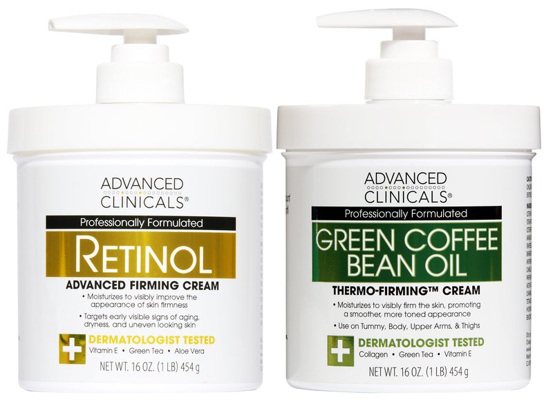 Advanced Clinicals Retinol Body Cream + Green Coffee Bean Oil Thermo - Firming Body Lotion 2pc Skincare Set For Women & Men | Body & Face Moisturizer Set Helps Improves Appearance Of Crepey Skin, 2PC