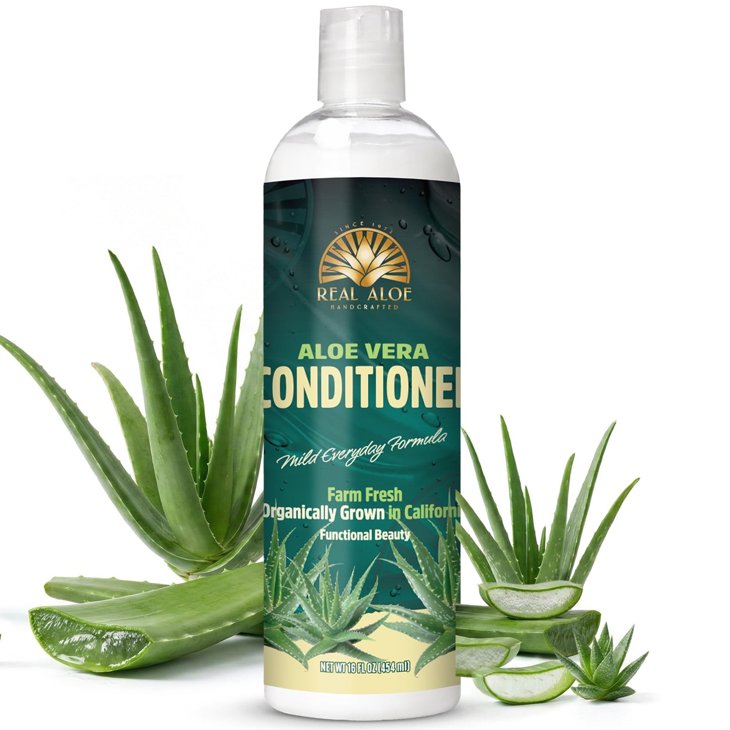 Real Aloe Vera Conditioner (16 fl oz) | Organic Aloe & Argan Oil | Sulfate, Paraben & Phenoxyethanol Free | Lightweight, Gentle Daily Hair & Scalp Care | Made in USA