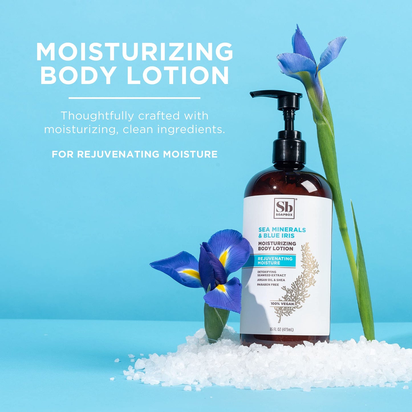 Soapbox Sea Minerals & Blue Iris Body Lotion, Refill Bulk Size For Rentals, Guest Rooms & Hotels - Clean Ingredients Free of Harsh Chemicals, Sulfates, Parabens & Silicones - 1 Gallon Bottle