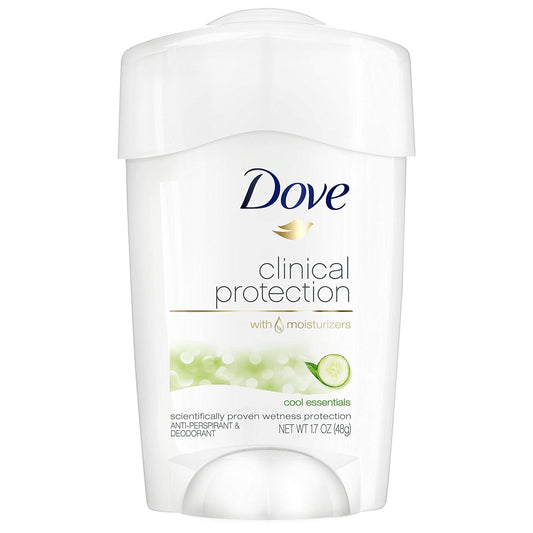 Dove Deodorant for Women, Clinical Protection Antiperspirant, Cool Essentials 4-Pack – Prescription Strength Wetness Protection with ¼ Moisturizers, 1.7 Oz Ea