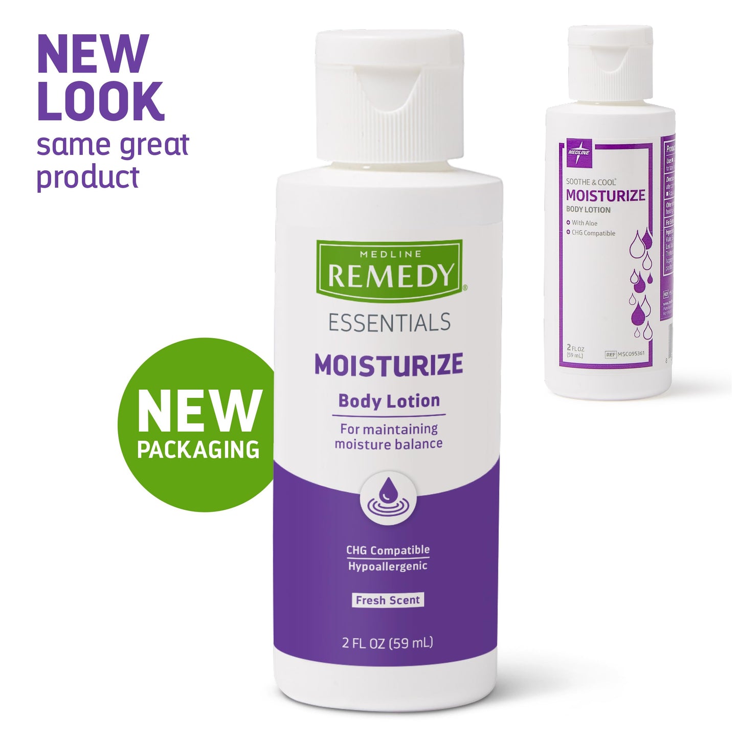 Medline Remedy Essentials Moisturizing Body Lotion (2 oz Bottle), Fresh Scent, Travel-Size, Hydrating, Non-Greasy, For Dry Skin, Hypoallergenic, Men, Women, Elderly