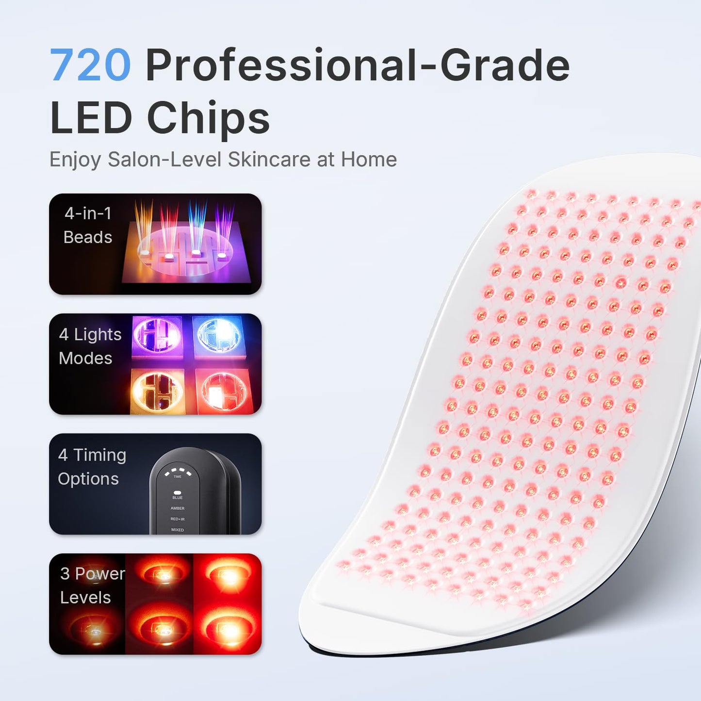 Hello Face FDA Cleared Red Light Therapy for Face and Neck, 4 Modes LED Mask Light Therapy, Blue Infrared Red Light Therapy Mask for Wrinkles and Acne, PDT Photons Facial Skin Care Device