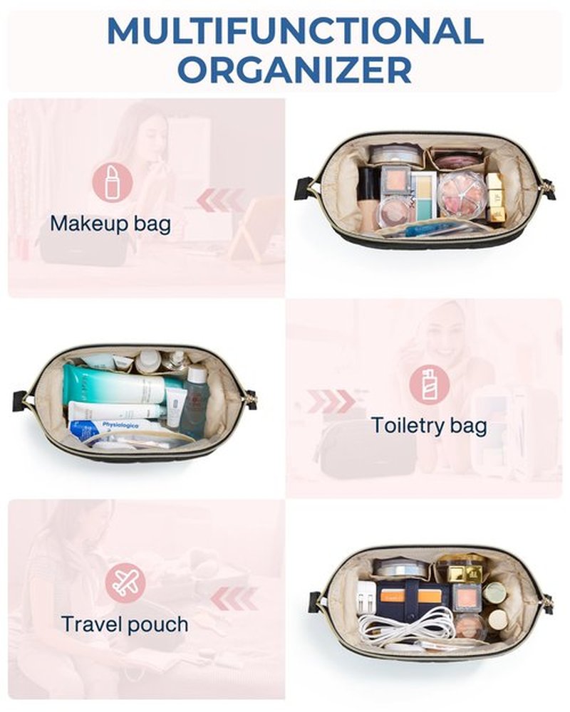 BAGSMART Makeup Bag Travel Toiletry Bag, Puffy Padded Make Up Bags for Women Makeup Organizer Case, Wide-open Pouch Purse Travel Essentials Toiletries Accessories Brushes, Black