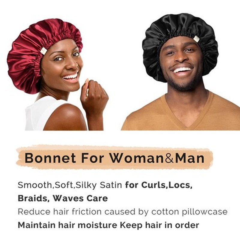 YANIBEST Silk Bonnet for Sleeping Satin Bonnet Hair Bonnets for Black Women and Men Double Layer Ajustable Bonnet for Curly Braids Hair