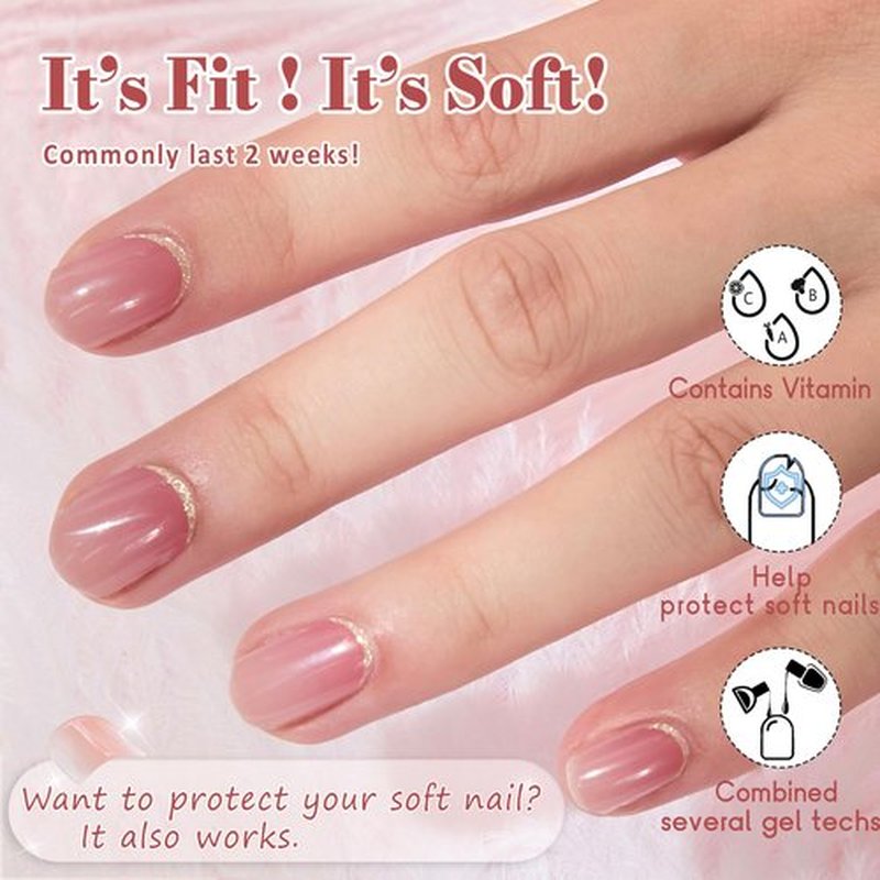 GelMala Gel Nail Strips Semi Cured Reverse French Tip, Glossy Gel Nail Stickers Pink, Long Lasting, Easy to Apply & Remove -Gel Nail Strips for Nails Manicure Nail Wraps，Easy for begginners (Lady Q)