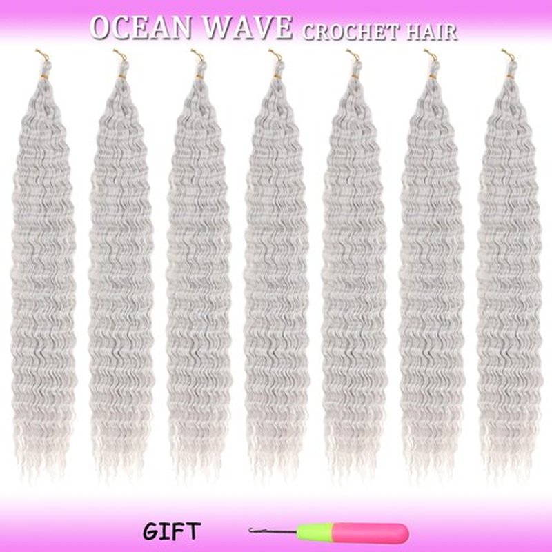 ZRQ Grey Ocean Wave Crochet Hair 30 Inch 7 Packs Long Deep Wave Crochet Hair Wavy Bohemian Braiding Hair Deep Twist Crochet Hair Synthetic Curly Crochet Hair For Women #Grey